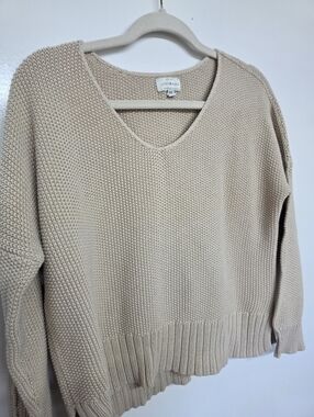 LUCKY BRAND Womens Cream Colored V Neck Sweater Size S Minimalist Cropped